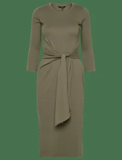 Tie-Front Cotton-Blend Crewneck Dress - Midiklänningar