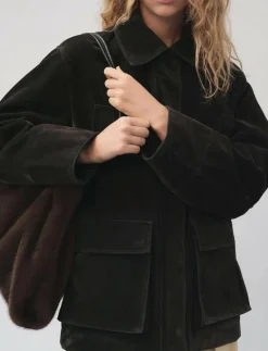Velvet finish parka with faux-fur collar - Parkasjackor