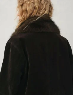 Velvet finish parka with faux-fur collar - Parkasjackor