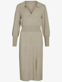 VICOMFY L/S COLLAR RIB KNIT DRESS - NOOS - Midiklänningar