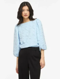 VIDEVERA BOATNECK 3/4 JACQUARD TOP/R/1 - Långärmade blusar