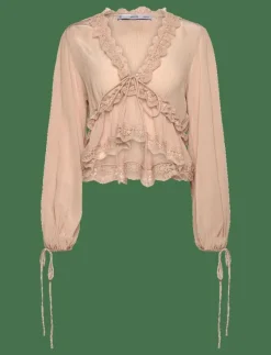 V-neck blouse with lace trim - Crop tops