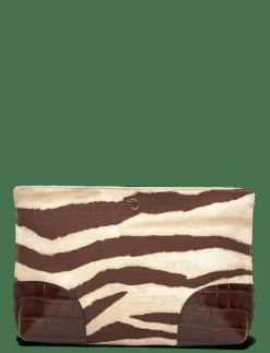 Zebra-Print Canvas & Leather Large Pouch - Handväskor