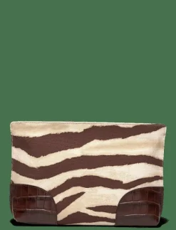 Zebra-Print Canvas & Leather Large Pouch - Handväskor