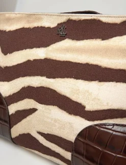 Zebra-Print Canvas & Leather Large Pouch - Handväskor