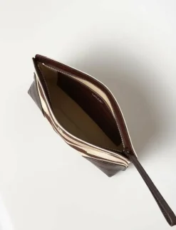 Zebra-Print Canvas & Leather Large Pouch - Handväskor