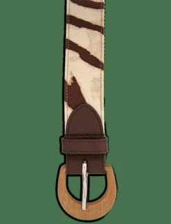 Zebra-Print Wood-Buckle Wide Belt - Skärp